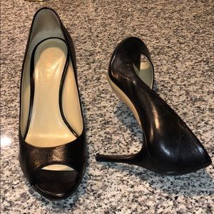 M. Gemi black leather open toe pumps